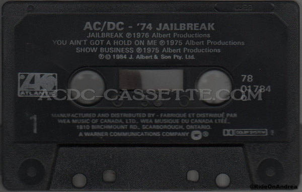 AC/DC CASSETTE '74 Jailbreak 1984 You Ain't Got A 